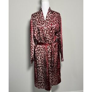 Bed of Roses Satin Red Animal Print Kimono Robe Lightweight Sz L Femme‎ Noir